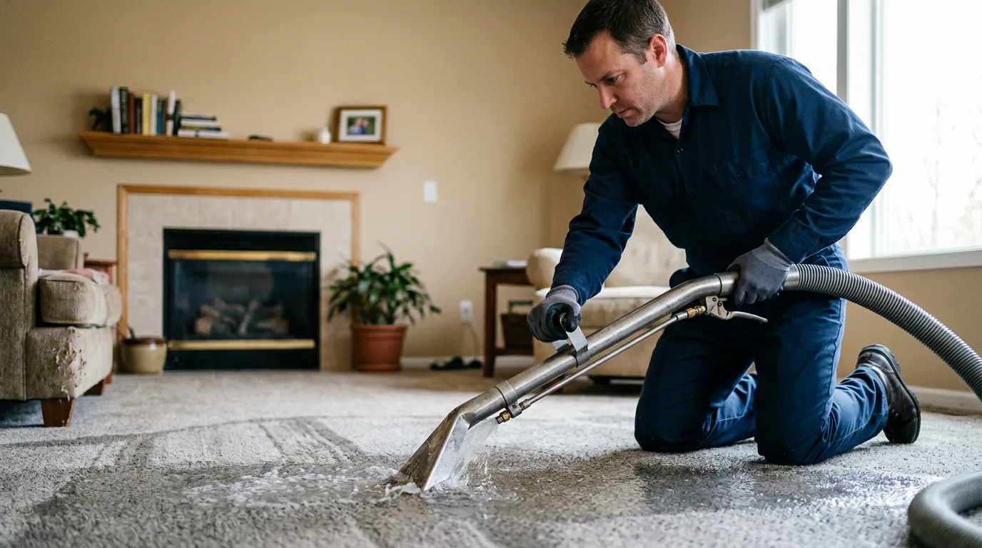 Water damage restoration technician working near Campus, IL